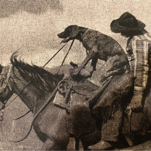 Vintage 90s Designated Driver Dog Riding Horse Country Western Cowboy Humor Tee - Picture 4 of 7